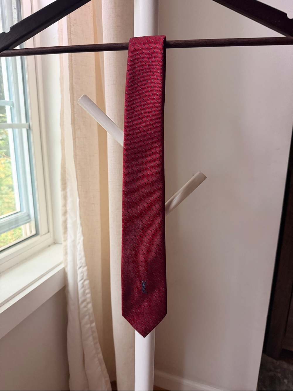 Yves Saint Laurent Burgundy Silk Tie with Micro Dot Detail